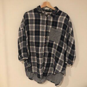 ANTHROPOLOGIE Pilcro The Bo Boyfriend Buttondown - Navy Plaid - XS/S